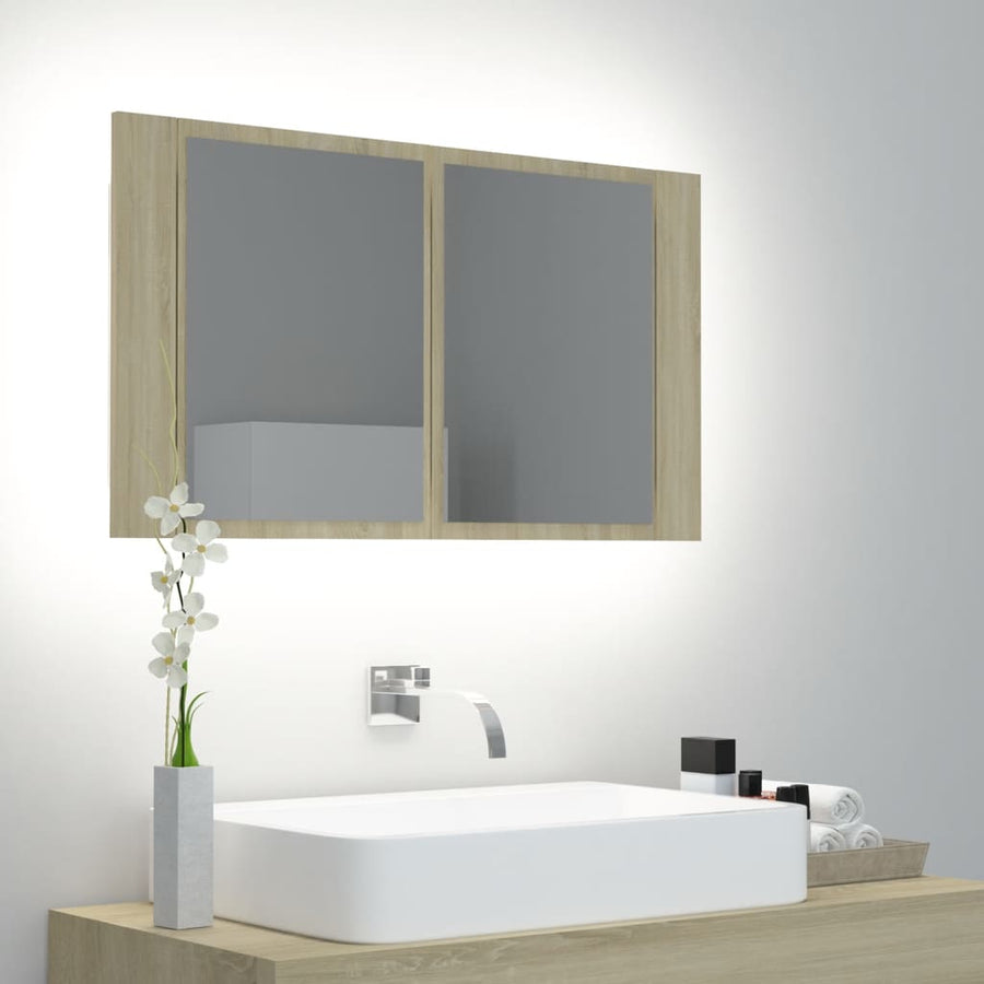 Dulap De Baie Cu Oglindă Și Led, , 80X12X45 Acril