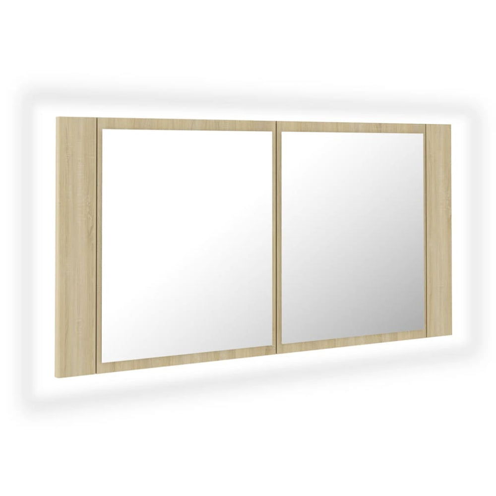 Dulap De Baie Cu Oglindă Și Led, Stejar Sonoma, 90X12X45 Acril