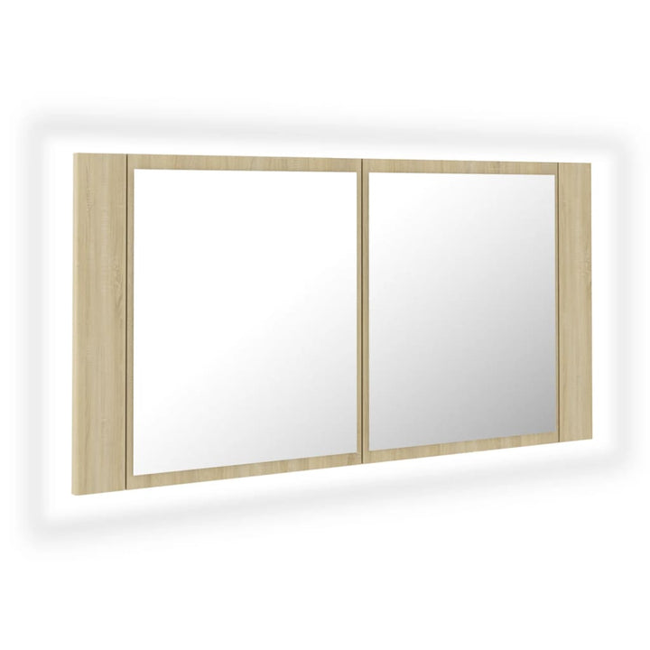 Dulap De Baie Cu Oglindă Și Led, Stejar Sonoma, 90X12X45 Acril