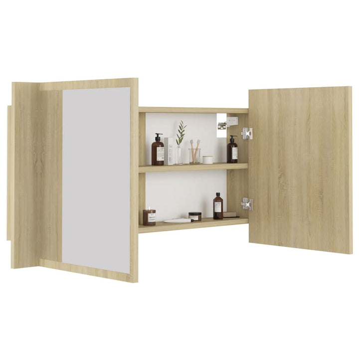 Dulap De Baie Cu Oglindă Și Led, Stejar Sonoma, 90X12X45 Acril