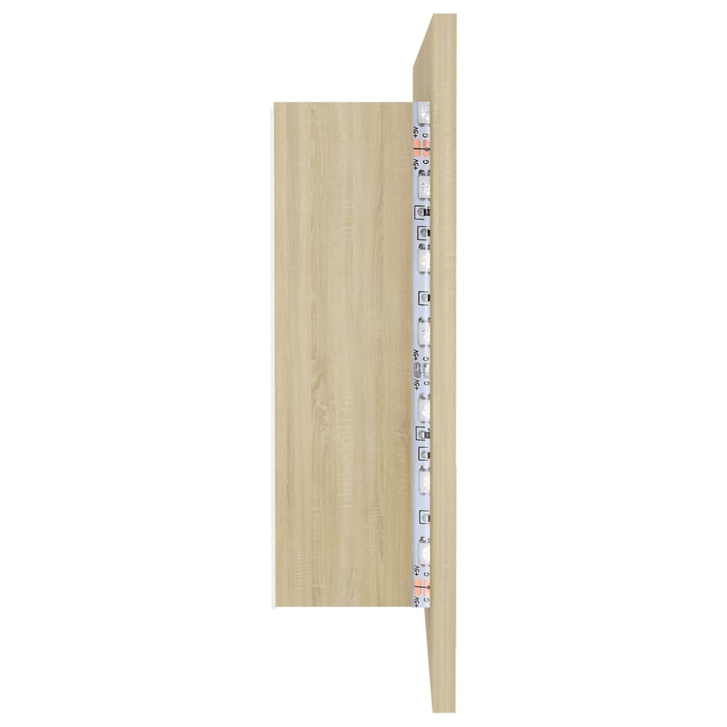 Dulap De Baie Cu Oglindă Și Led, Stejar Sonoma, 90X12X45 Acril