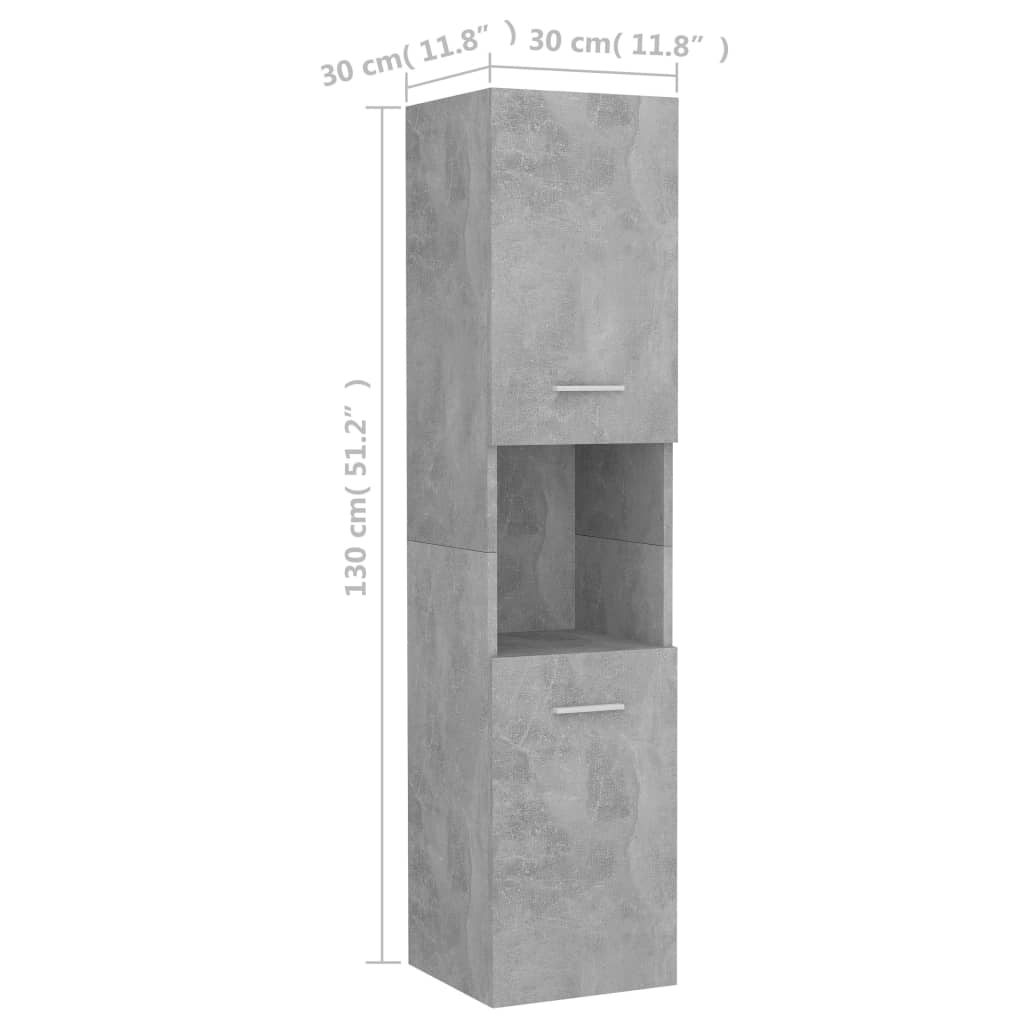 Dulap De Baie, Gri Beton, 30 X 30 X 130 Cm, Pal
