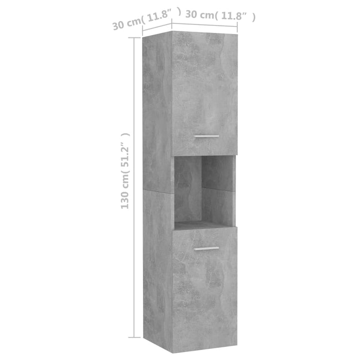 Dulap De Baie, Gri Beton, 30 X 30 X 130 Cm, Pal