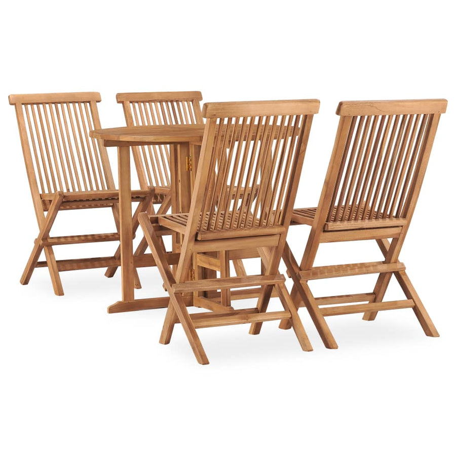 Set Mobilier De Exterior Pliabil, 5 Piese, Lemn Masiv De Tec Ø 90 X 75 Cm
