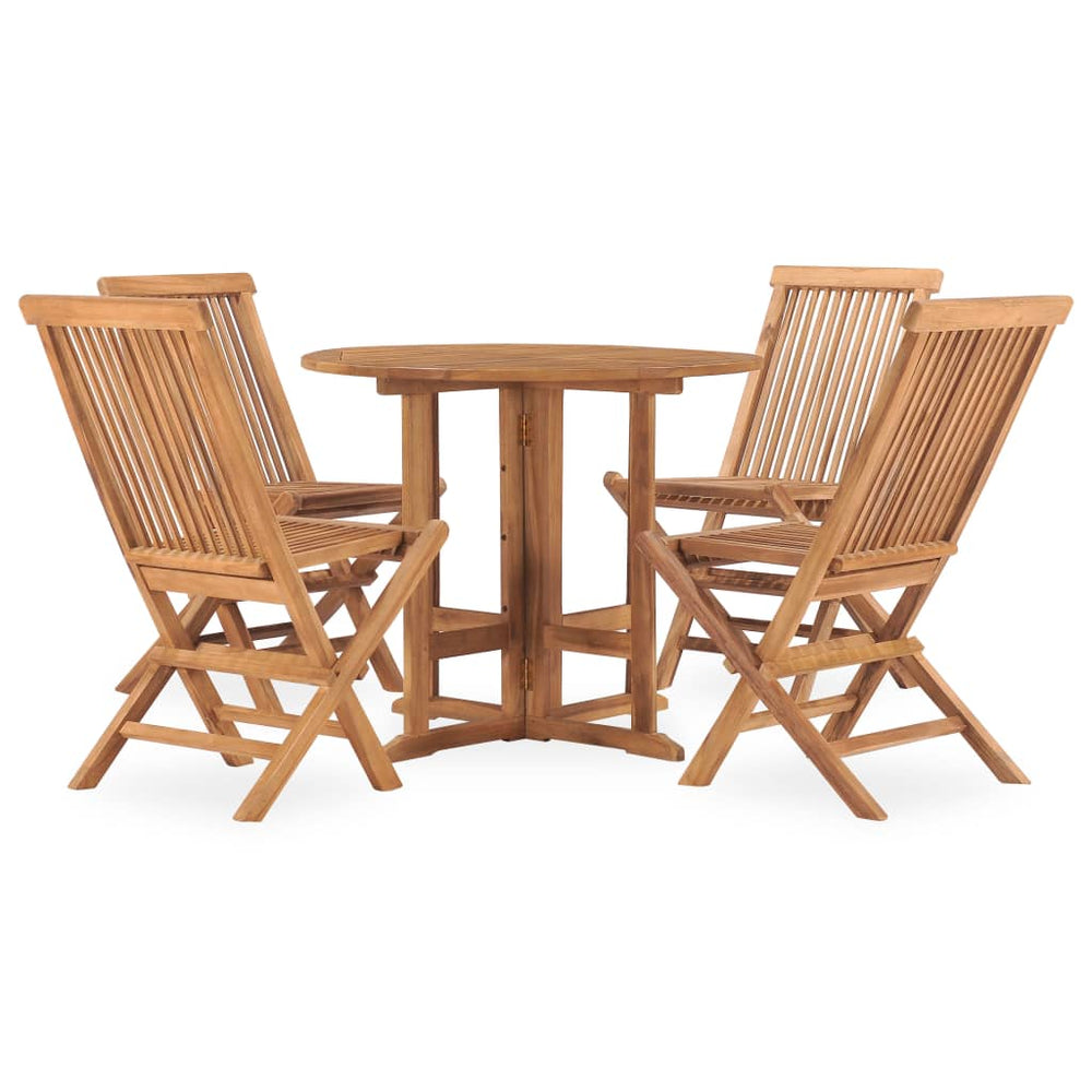 Set Mobilier De Exterior Pliabil, 5 Piese, Lemn Masiv De Tec Ø 90 X 75 Cm