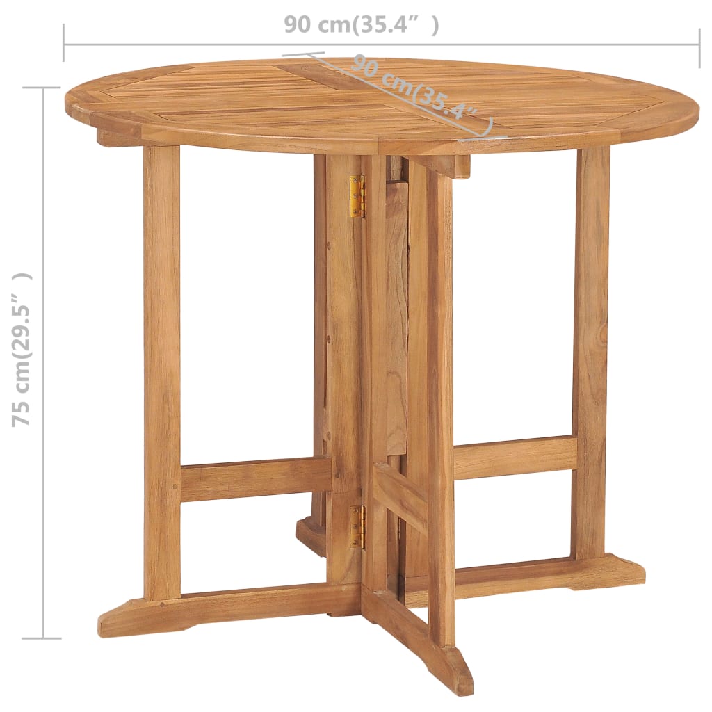 Set Mobilier De Exterior Pliabil, 5 Piese, Lemn Masiv De Tec Ø 90 X 75 Cm