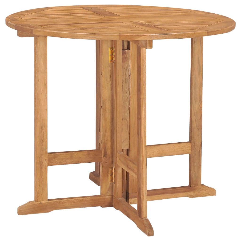 Set Mobilier De Exterior Pliabil, 5 Piese, Lemn Masiv De Tec Ø 90 X 75 Cm