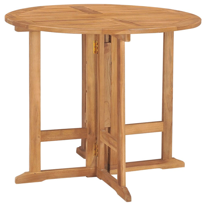 Set Mobilier De Exterior Pliabil, 5 Piese, Lemn Masiv De Tec Ø 90 X 75 Cm