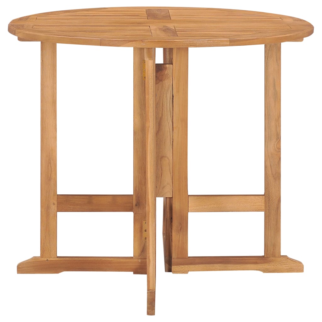 Set Mobilier De Exterior Pliabil, 5 Piese, Lemn Masiv De Tec Ø 90 X 75 Cm