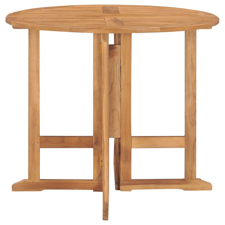 Set Mobilier De Exterior Pliabil, 5 Piese, Lemn Masiv De Tec Ø 90 X 75 Cm
