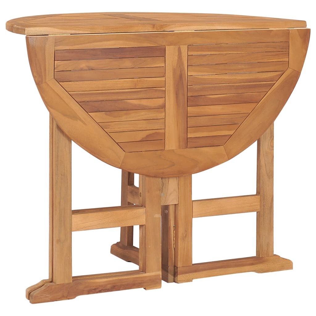 Set Mobilier De Exterior Pliabil, 5 Piese, Lemn Masiv De Tec Ø 90 X 75 Cm