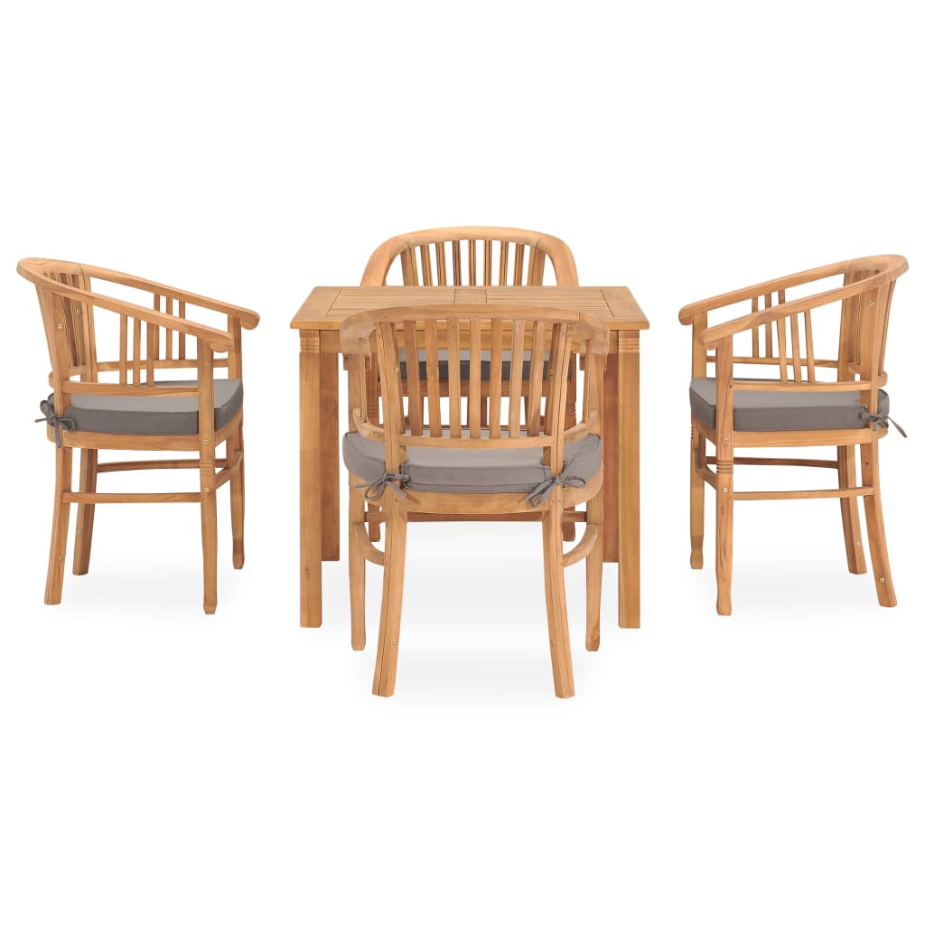 Set Mobilier De Grădină Cu Perne, 5 Piese, Lemn Masiv De Tec
