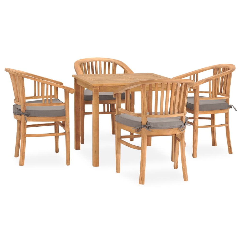 Set Mobilier De Grădină Cu Perne, 5 Piese, Lemn Masiv De Tec