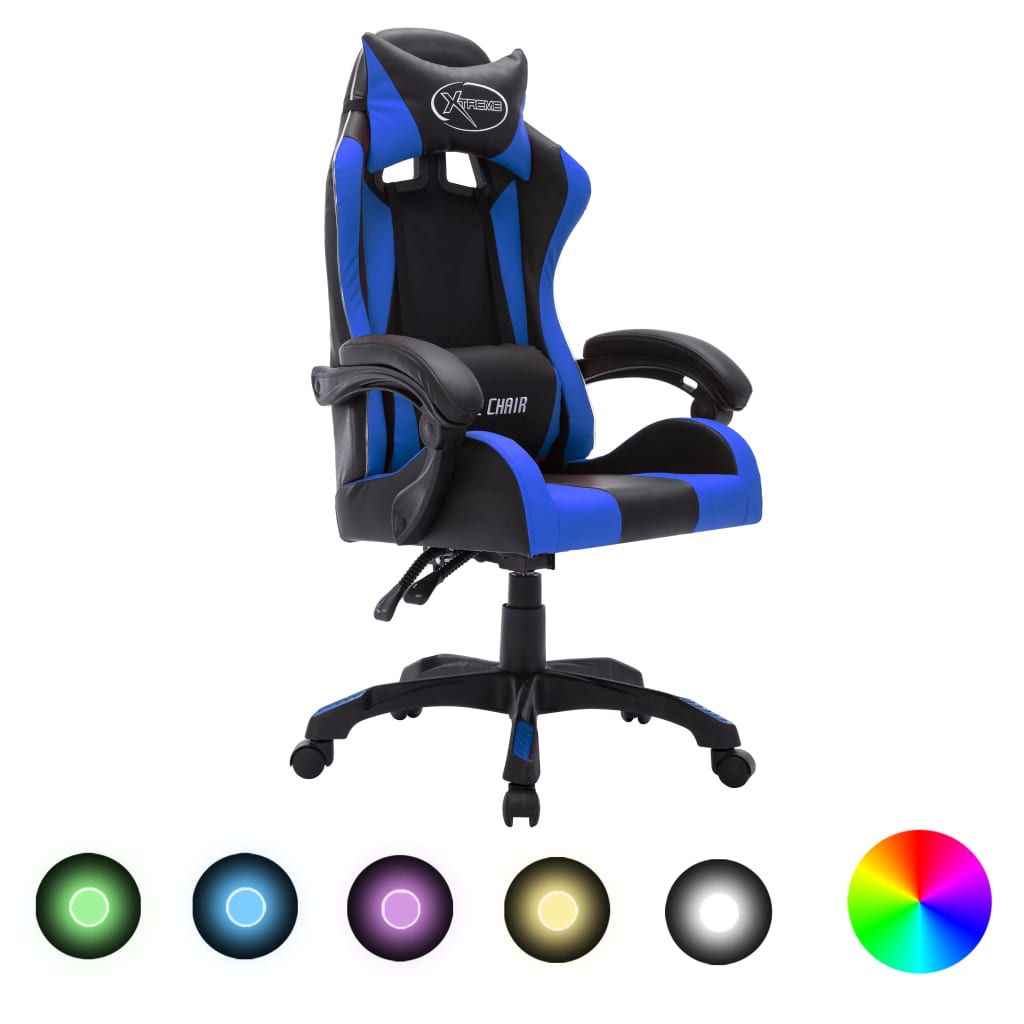 Scaun De Racing Cu Led Rgb, Și Negru, Piele Ecologică