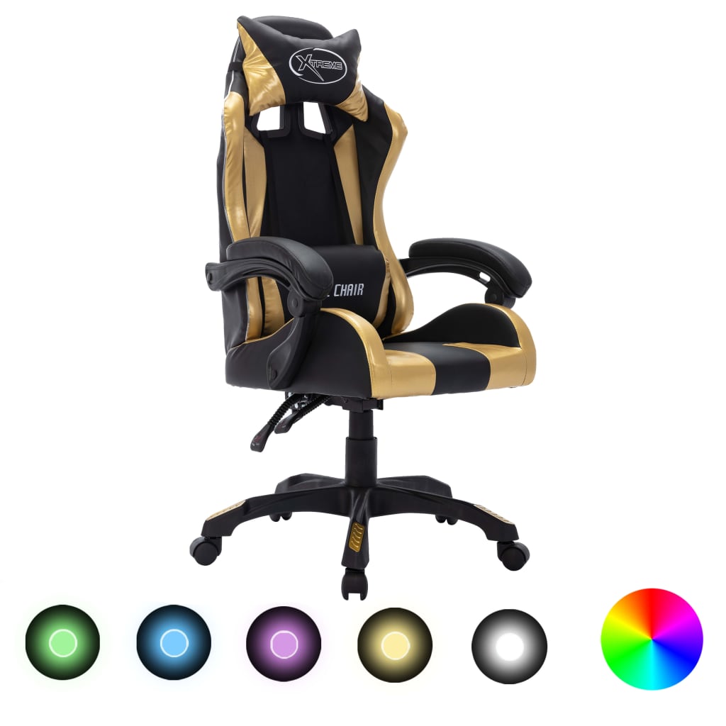 Scaun De Racing Cu Led Rgb, Și Negru, Piele Ecologică