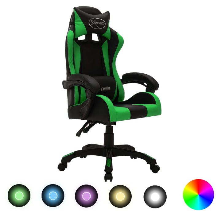 Scaun De Racing Cu Led Rgb, Și Negru, Piele Ecologică