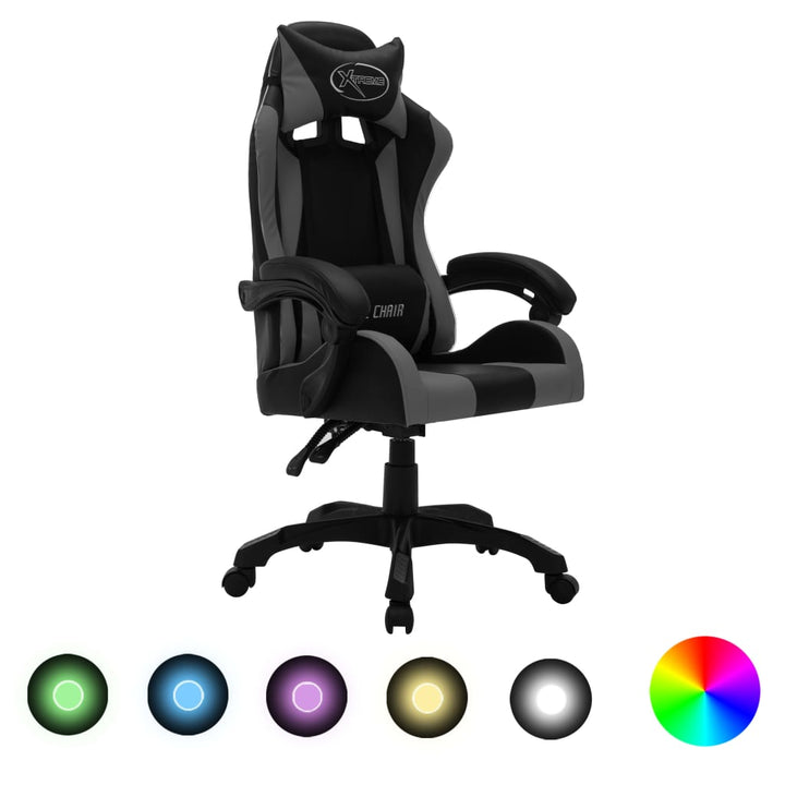 Scaun De Racing Cu Led Rgb, Și Negru, Piele Ecologică