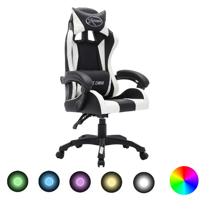 Scaun De Racing Cu Led Rgb, Și Negru, Piele Ecologică