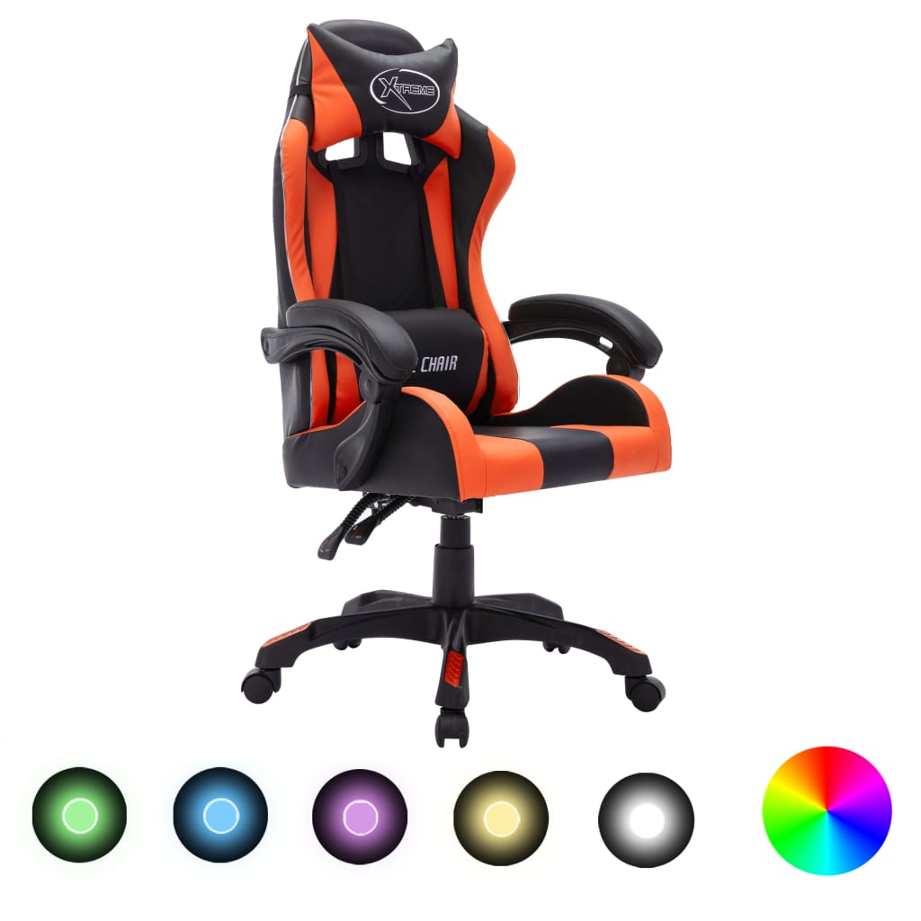 Scaun De Racing Cu Led Rgb, Și Negru, Piele Ecologică