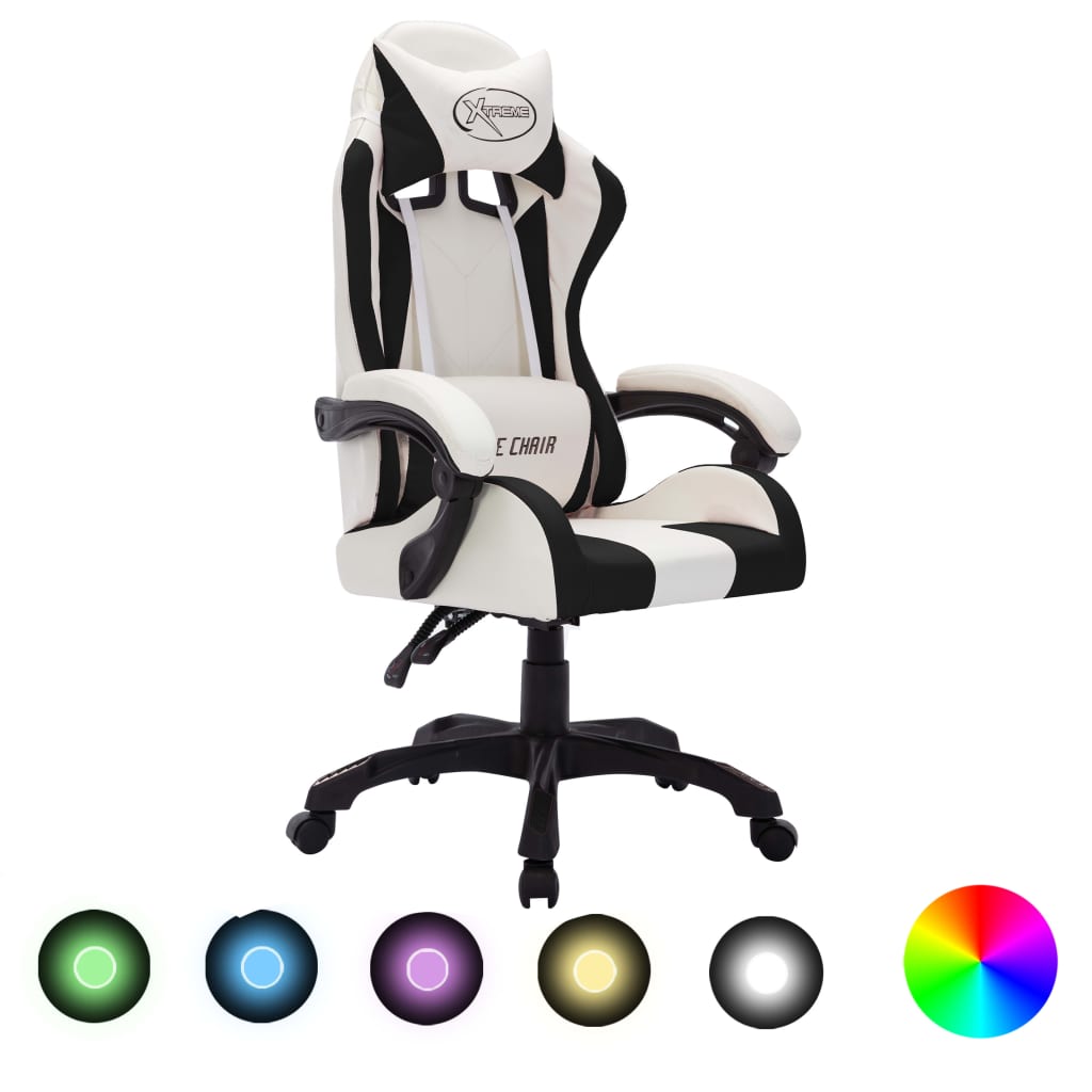 Scaun De Racing Cu Led Rgb, Și Negru, Piele Ecologică