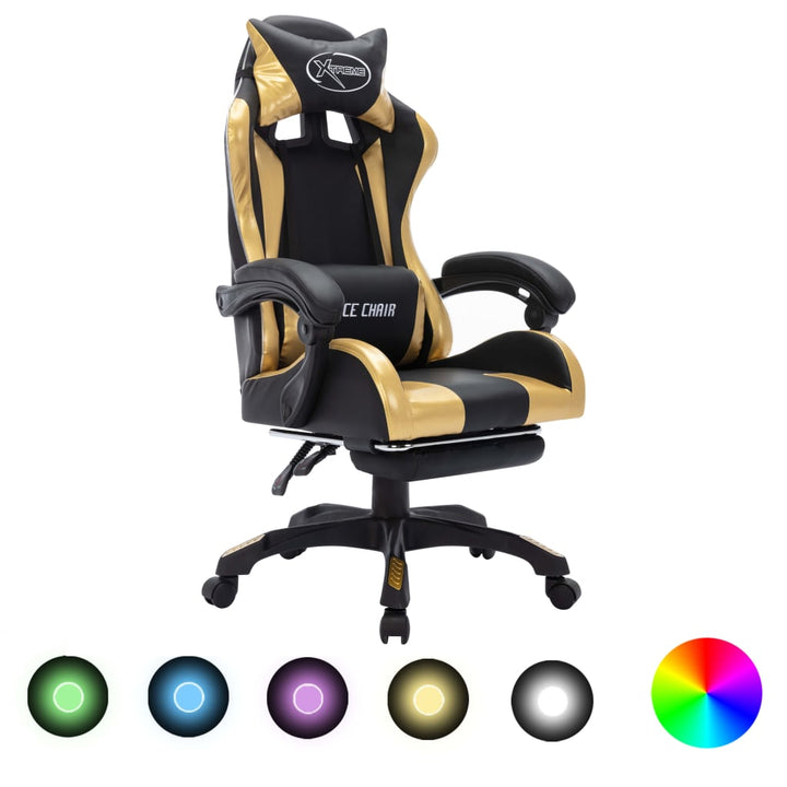 Scaun De Racing Cu Led Rgb, Și Negru, Piele Ecologică