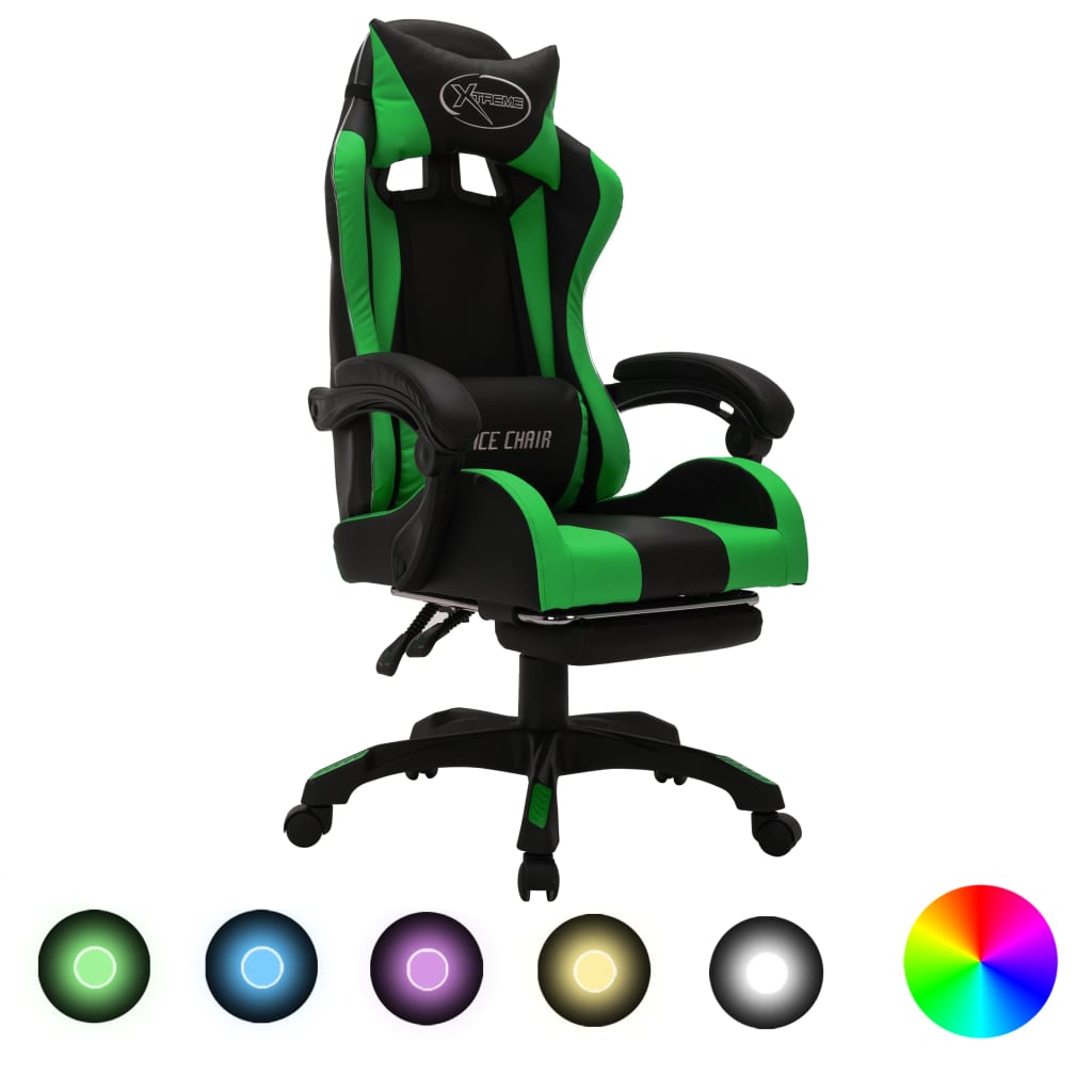 Scaun De Racing Cu Led Rgb, Și Negru, Piele Ecologică