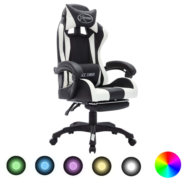 Scaun De Racing Cu Led Rgb, Și Negru, Piele Ecologică