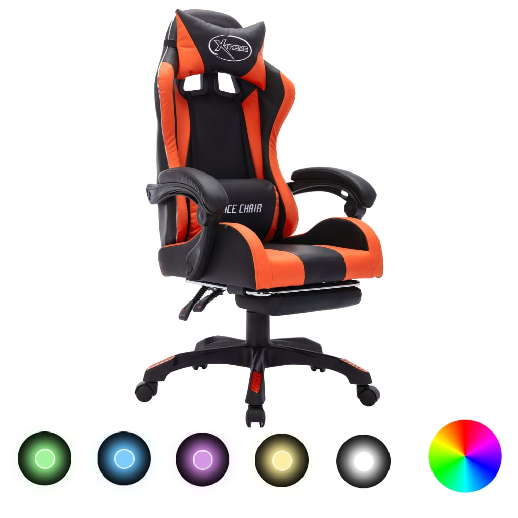 Scaun De Racing Cu Led Rgb, Și Negru, Piele Ecologică