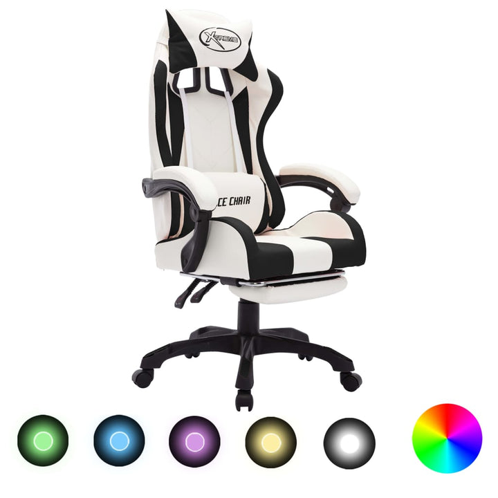 Scaun De Racing Cu Led Rgb, Și Negru, Piele Ecologică