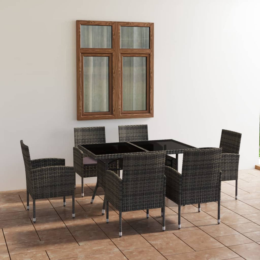 Set Mobilier De Grădină, 7 Piese, & Gri, Poliratan