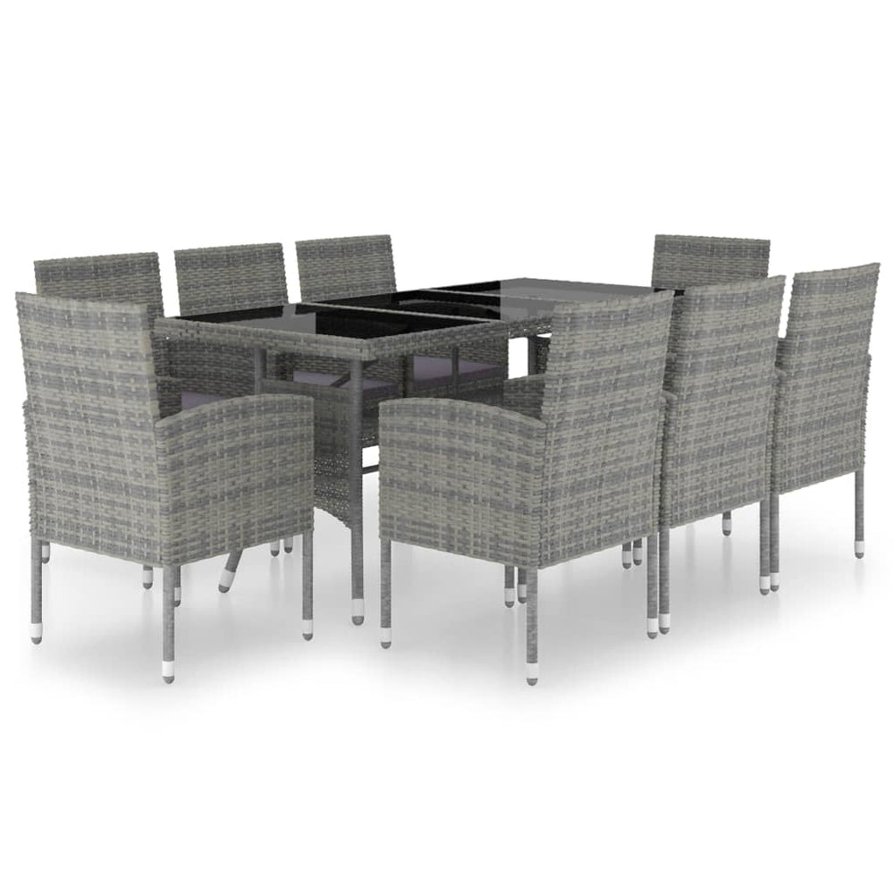 Set Mobilier De Grădină, 9 Piese, & Gri, Poliratan