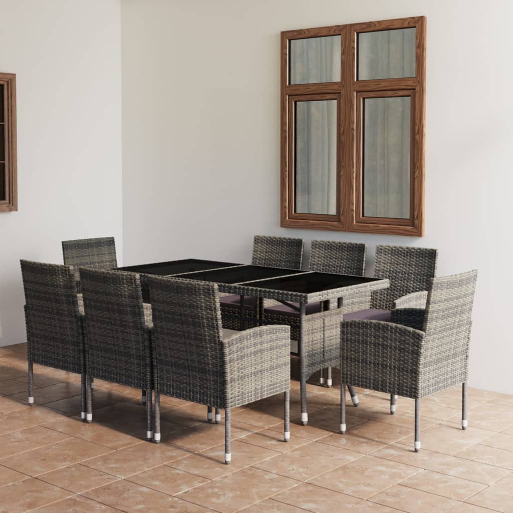 Set Mobilier De Grădină, 9 Piese, & Gri, Poliratan