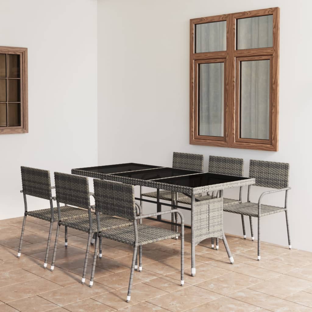 Set Mobilier De Grădină, 9 Piese, & Gri, Poliratan