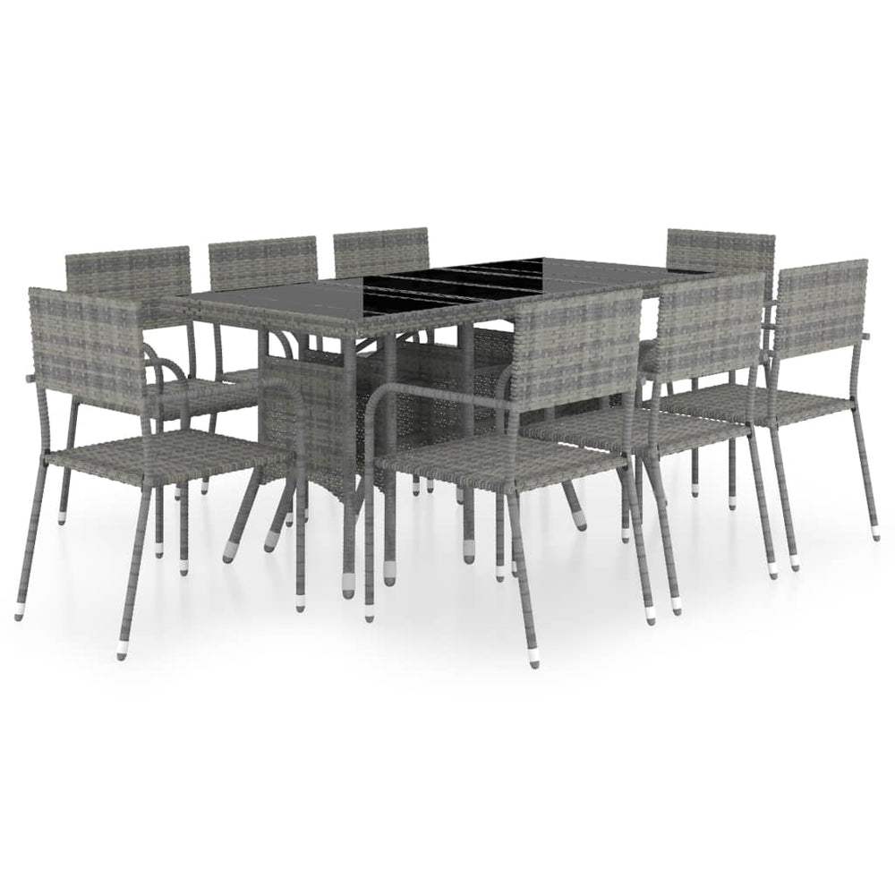 Set Mobilier De Grădină, 9 Piese, & Gri, Poliratan