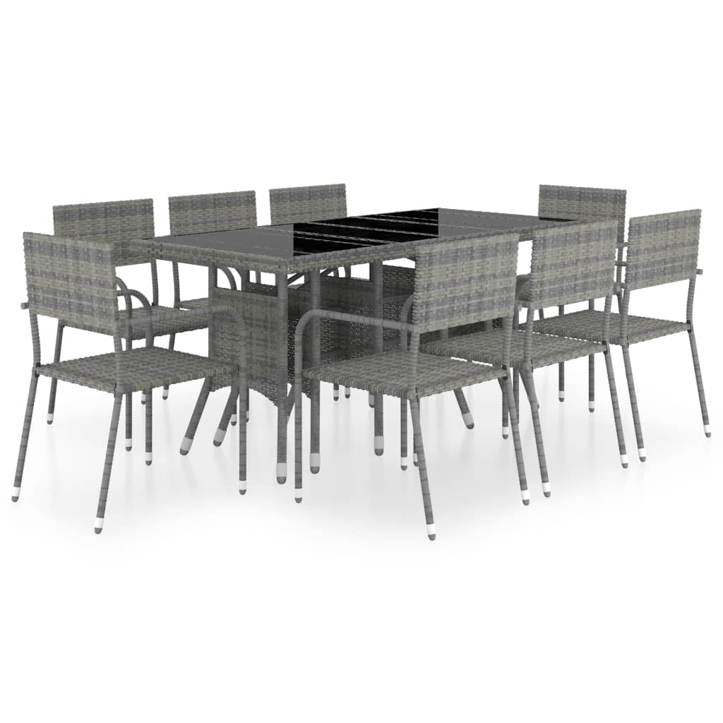 Set Mobilier De Grădină, 9 Piese, & Gri, Poliratan