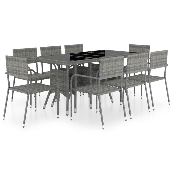 Set Mobilier De Grădină, 9 Piese, & Gri, Poliratan