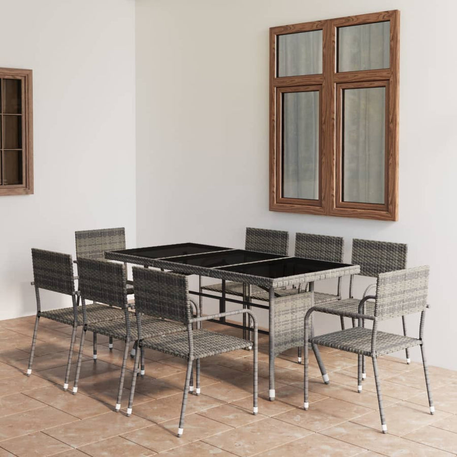 Set Mobilier De Grădină, 9 Piese, & Gri, Poliratan