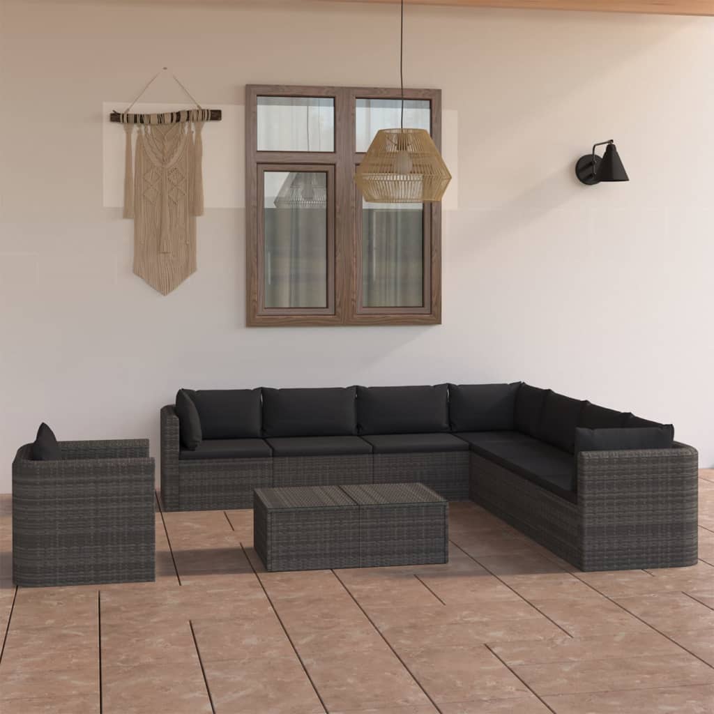 Set Mobilier De Grădină Cu Perne, 9 Piese, , Poliratan