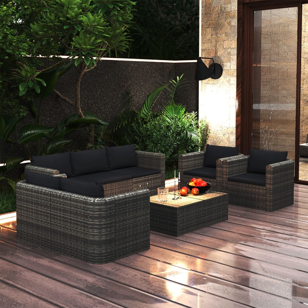 Set Mobilier De Grădină Cu Perne, 9 Piese, , Poliratan
