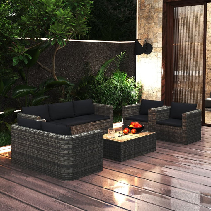 Set Mobilier De Grădină Cu Perne, 9 Piese, , Poliratan