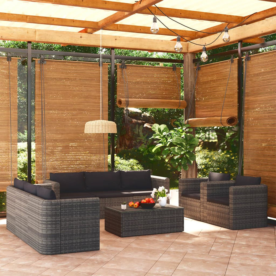 Set Mobilier De Grădină Cu Perne, 9 Piese, , Poliratan
