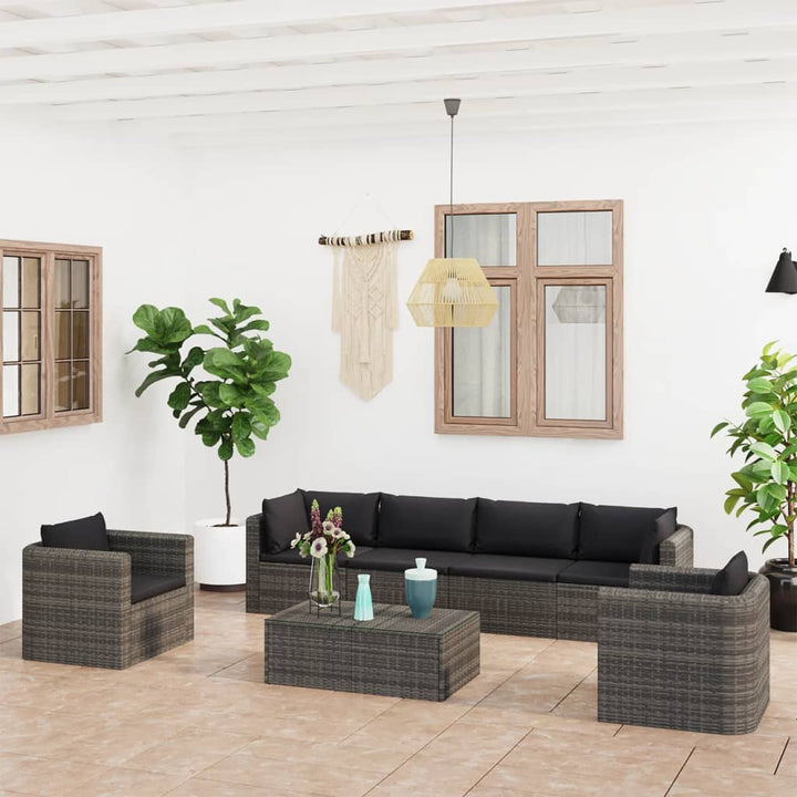 Set Mobilier De Grădină Cu Perne, 9 Piese, , Poliratan