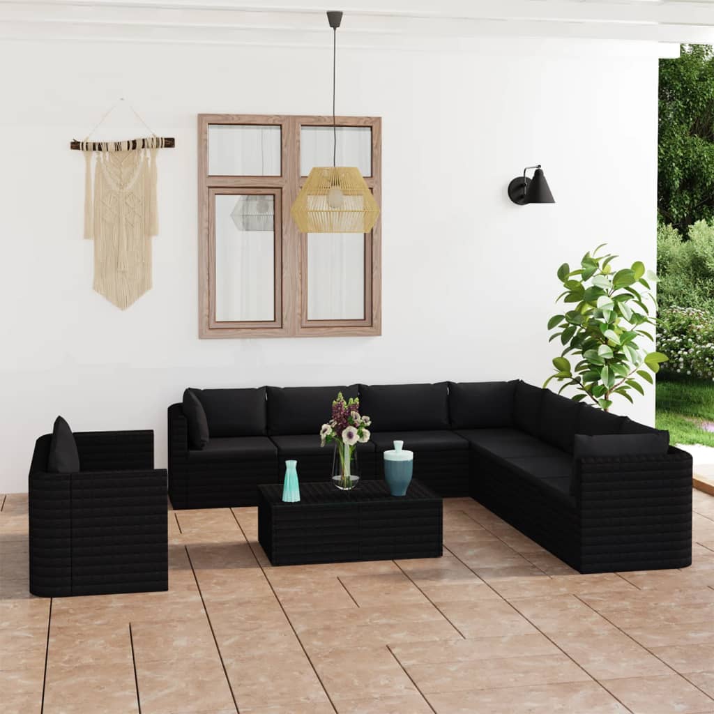 Set Mobilier De Grădină Cu Perne, 9 Piese, , Poliratan