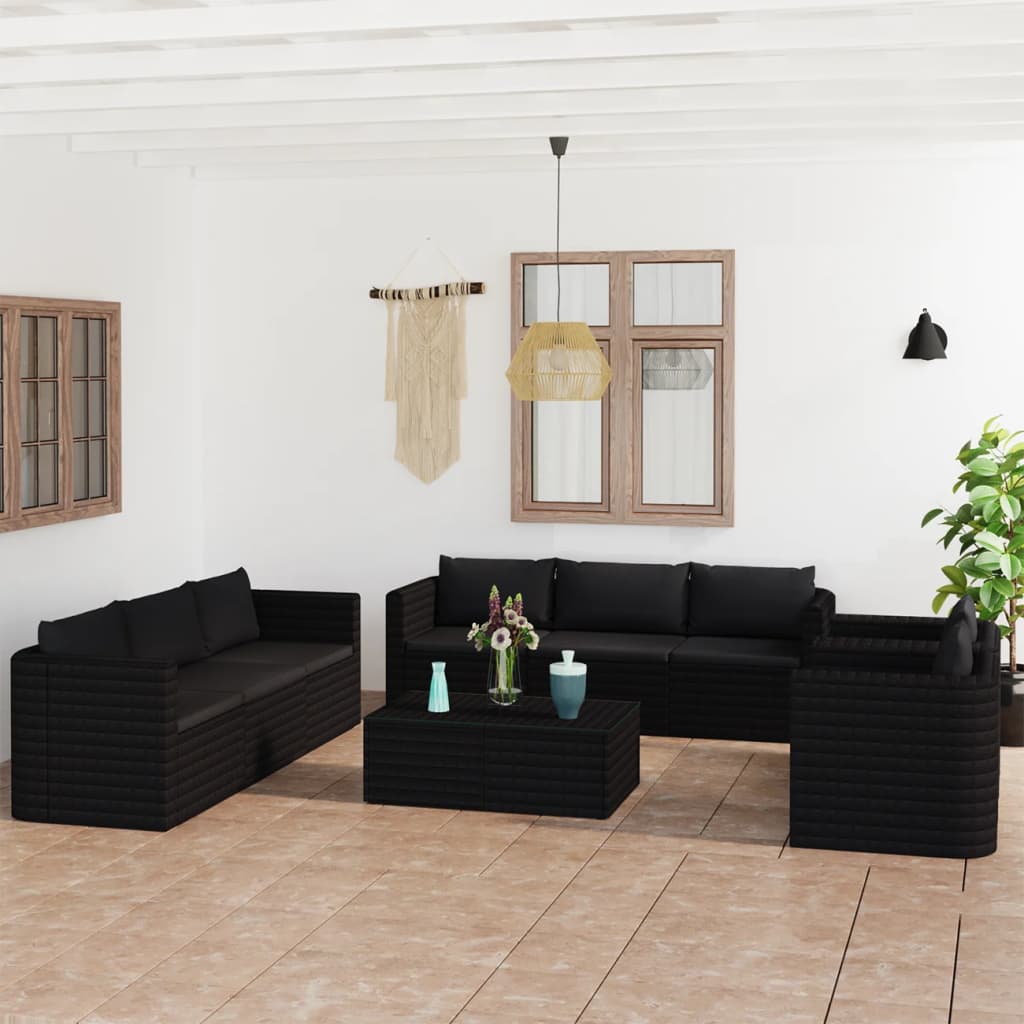 Set Mobilier De Grădină Cu Perne, 9 Piese, , Poliratan