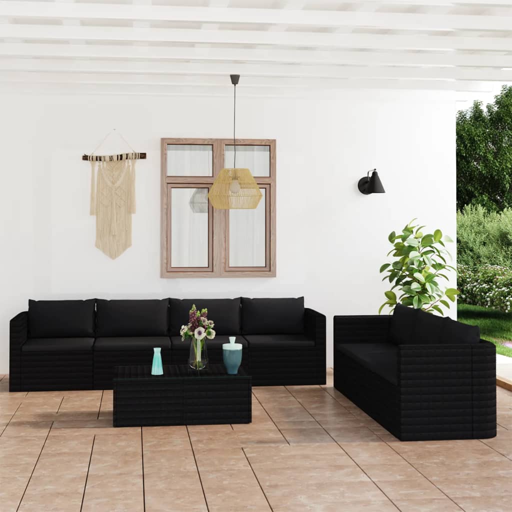 Set Mobilier De Grădină Cu Perne, 9 Piese, , Poliratan