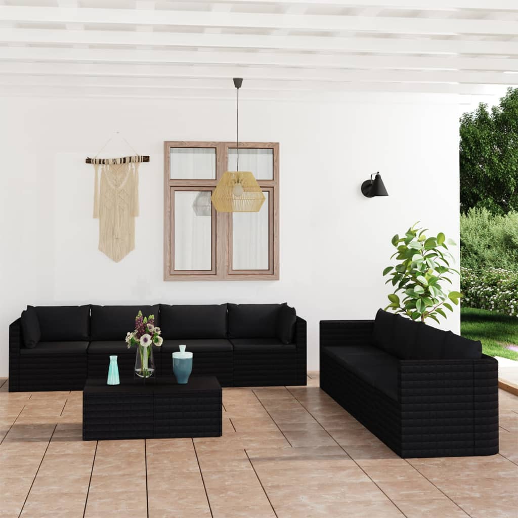 Set Mobilier De Grădină Cu Perne, 9 Piese, , Poliratan