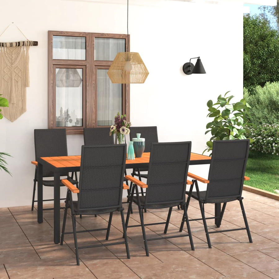 Set De Masă Pentru Grădină, 7 Piese, Negru Și Maro