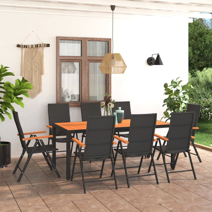 Set Mobilier De Grădină, 9 Piese, Negru Și Maro