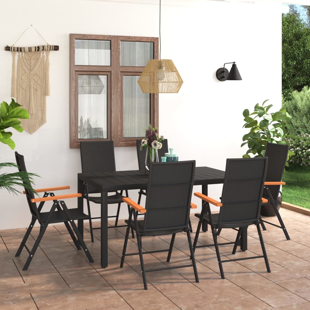 Set De Masă Pentru Grădină, 7 Piese, Negru Și Maro