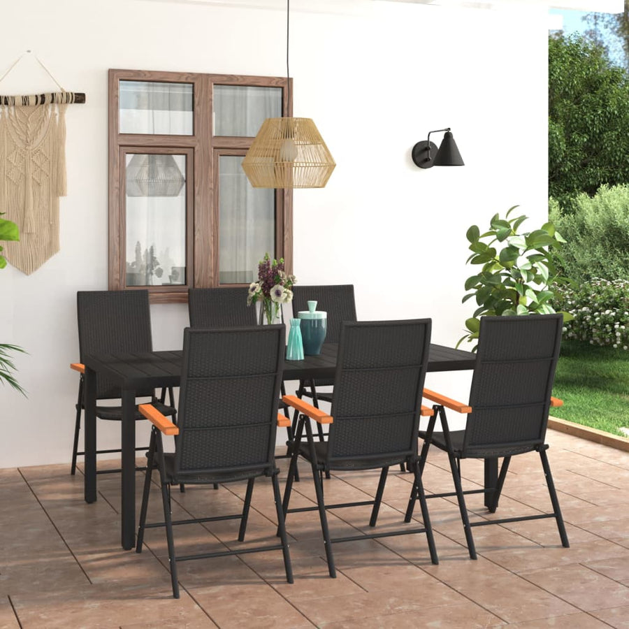 Set De Masă Pentru Grădină, 7 Piese, Negru Și Maro